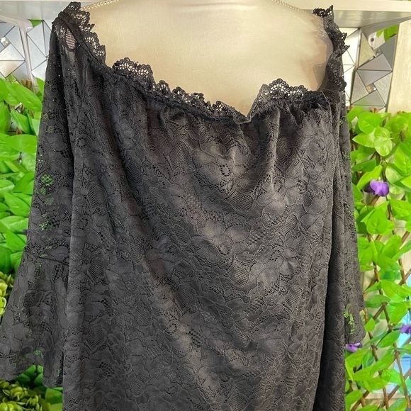 NWT Pinup 24W Off The Shoulder Lace Cocktail Short Dress Bell Sleeve Black - Picture 4 of 15
